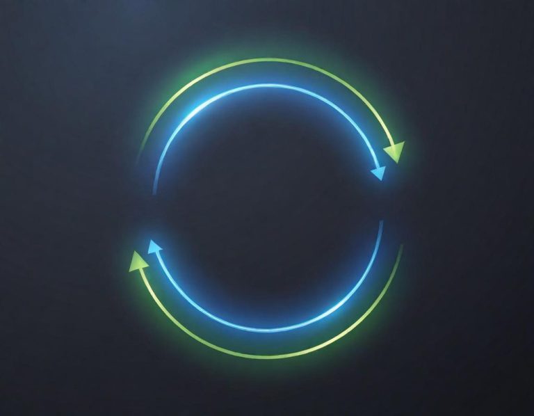 Zwei lichtblaue und grüne Pfeile, die einen Kreis bilden.